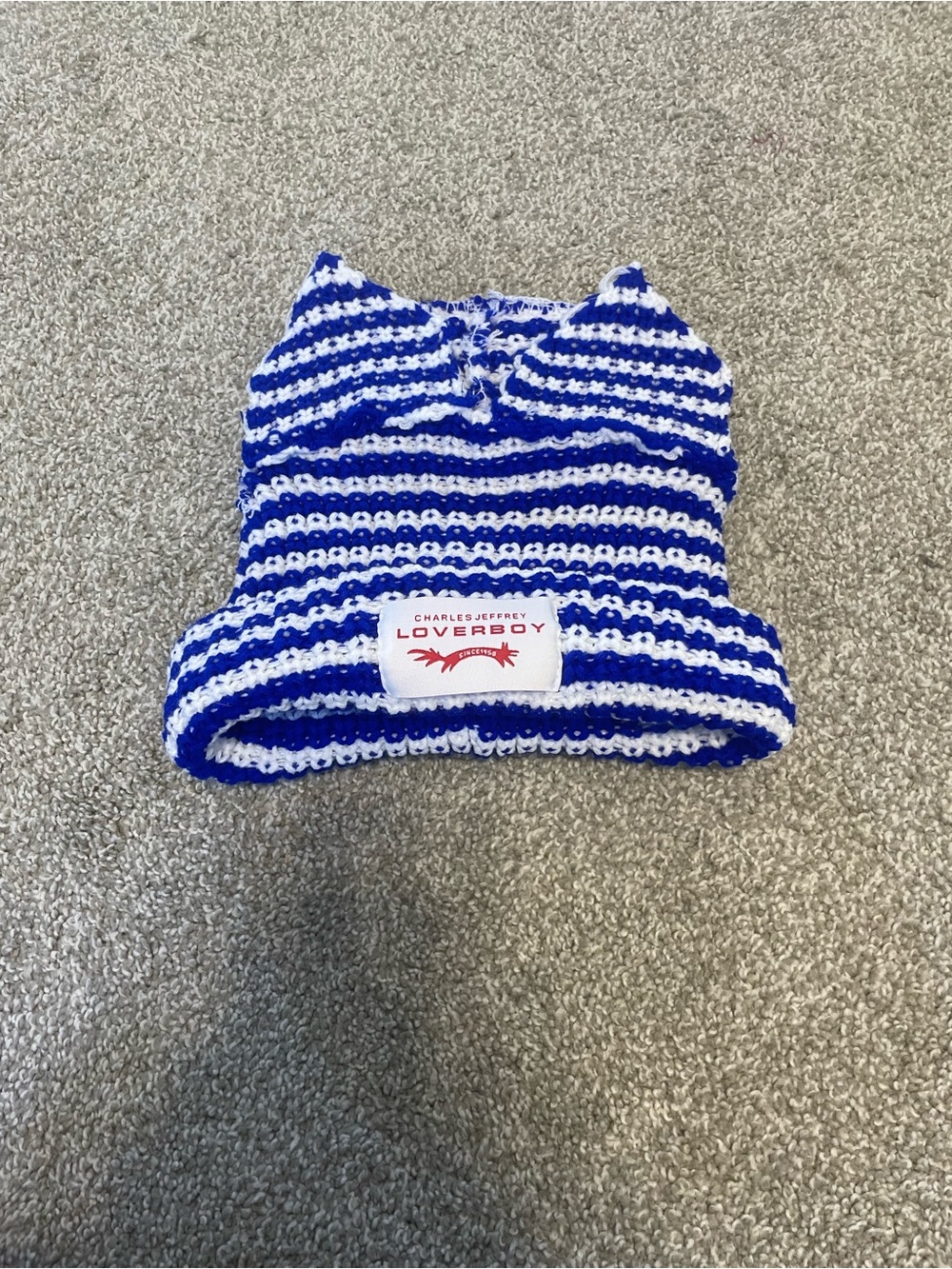 Charles Jeffrey LoverBoy Chunky Ears Blue & White Striped Beanie Hat